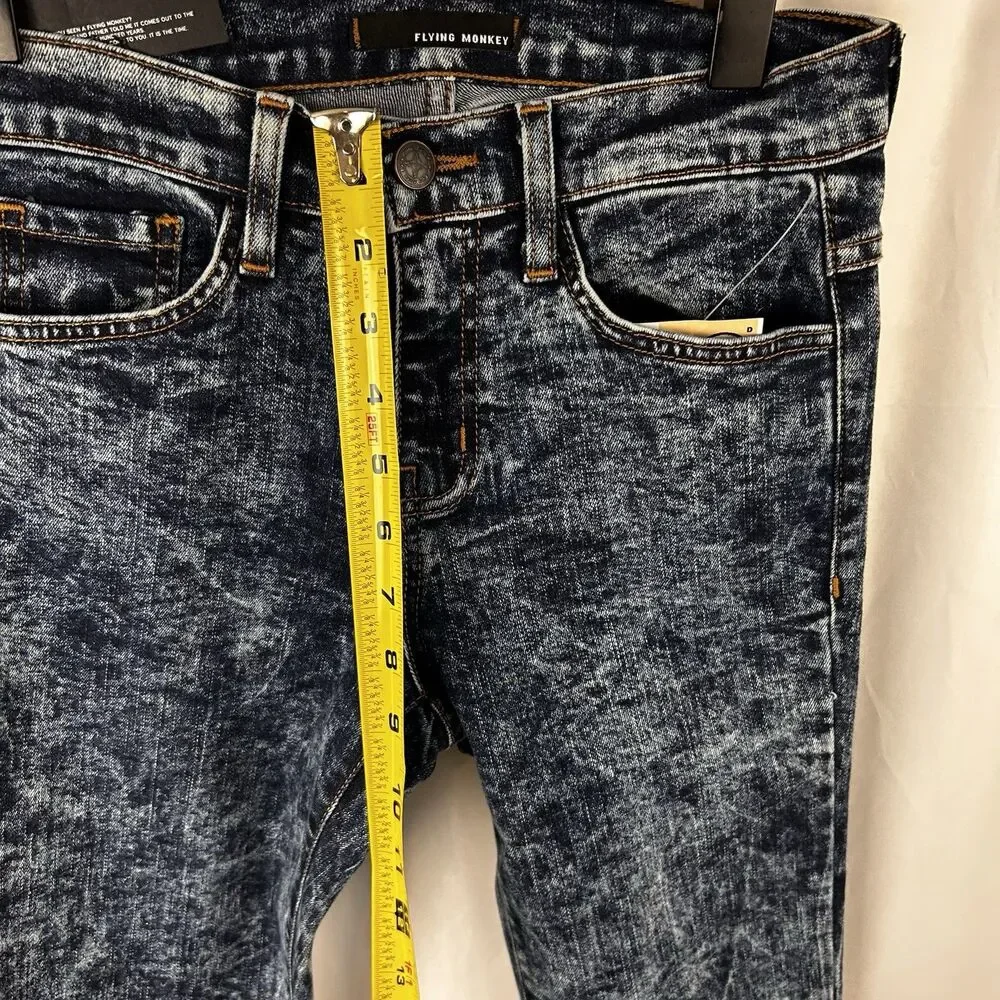 Flying Monkey Acid Wash Skinny Jeans Mid Rise Stretch Denim Blue Sz 1 Made USA